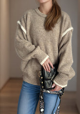 Crew Neck Patchwork Knitted Pullover